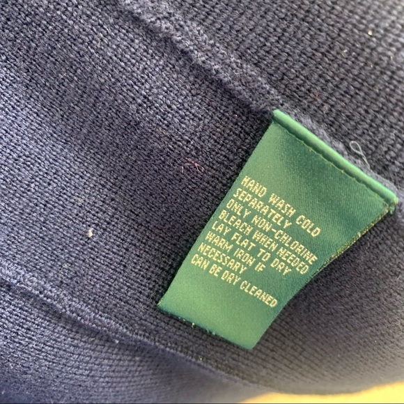 VTG LAUREN RALPH LAUREN Womens Merino Wool Cardi Jacket size M Navy Gold Crest. - Picture 8 of 16